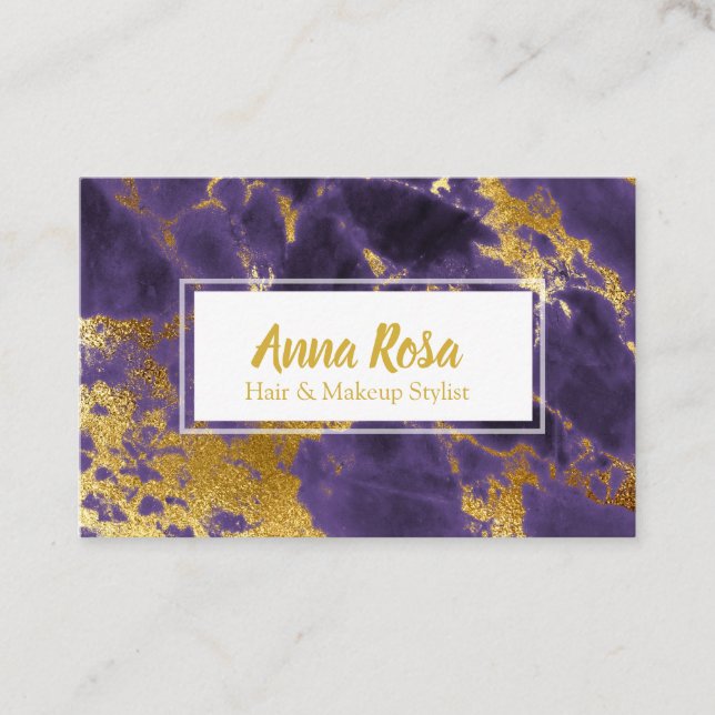 *~* Gold Deep Purple Marble Chic Popular Modern Business Card (Front)