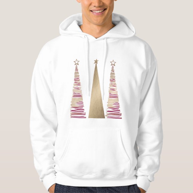 Gold & deep red Christmas Tree's mens Hoodie (Front)