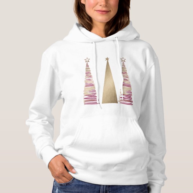 Gold & deep red Christmas Tree's womens  Hoodie (Front)