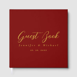 Gold & Deep Red Colours Professional Modern Elegan Guest Book