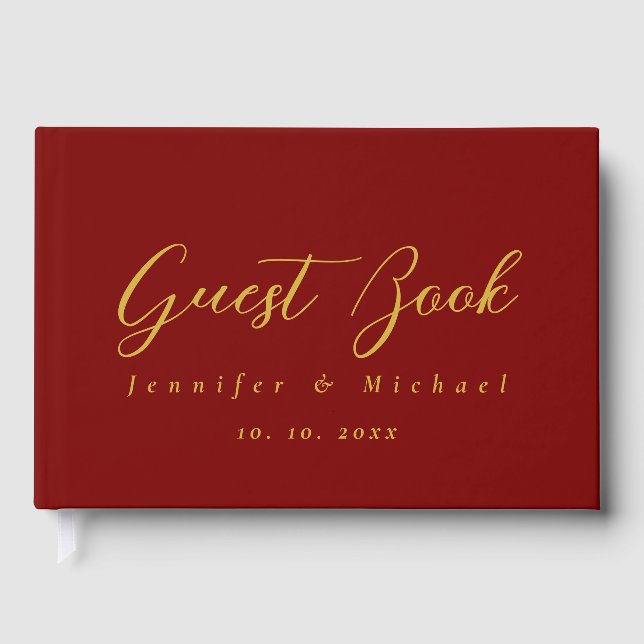 Gold & Deep Red Colours Professional Modern Elegan Guest Book (Front)