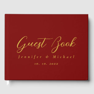 Gold & Deep Red Colours Professional Modern Elegan Guest Book