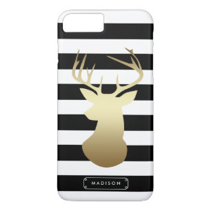Gold Deer Head Black & White Stripes Personalised iPhone 8 Plus/7 Plus Case