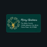 Gold Deer Merry Christmas Family Address Labels<br><div class="desc">This address label design features a gold textured deer and a heart wreath graphic on a dark green background. Matching items available in my shop BaraBomDesign.</div>