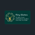 Gold Deer Merry Christmas Family Address Labels<br><div class="desc">This address label design features a gold textured deer and a heart wreath graphic on a dark green background. Matching items available in my shop BaraBomDesign.</div>