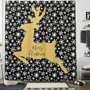 Gold deer Merry Christmas Shower Curtain