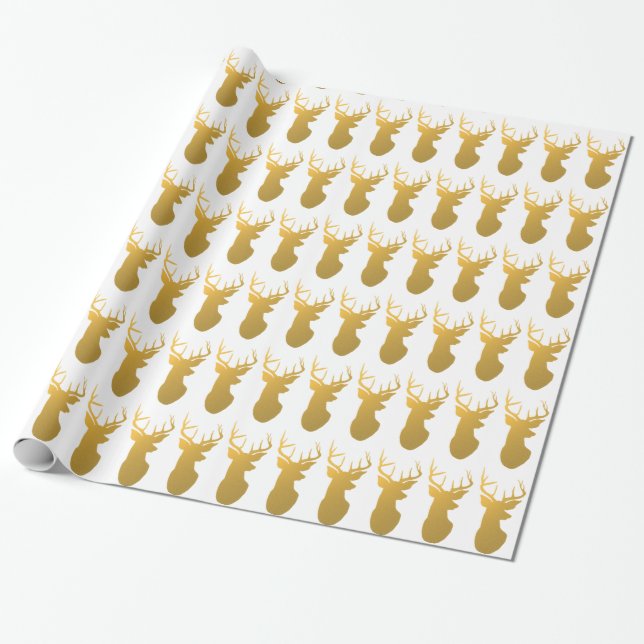 Gold Deer Silhouette Modern Holiday Wrapping Paper (Unrolled)