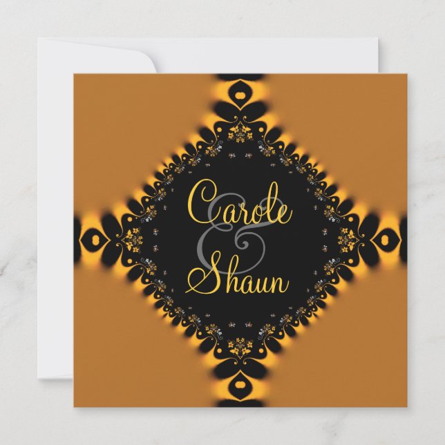 Gold Delicate Lace Wedding Invitation (Front)