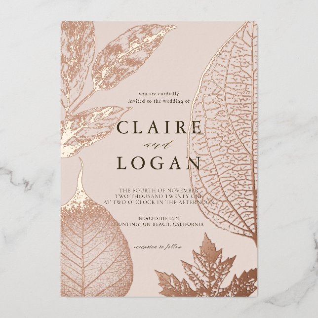 Gold Delicate Leaves Pink Beige Wedding (Front)