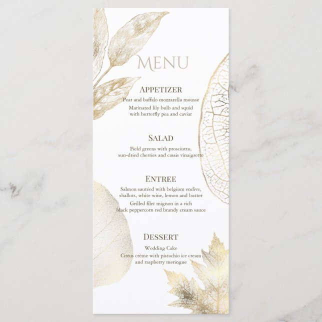 Gold Delicate Leaves Wedding Menu (Front)