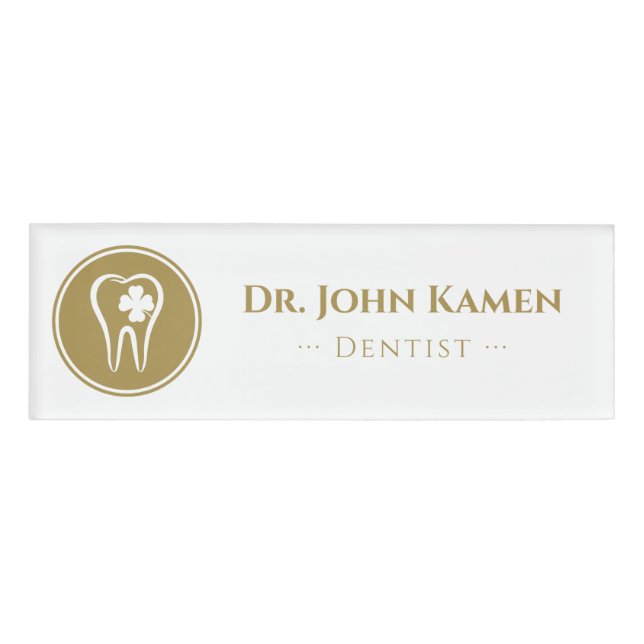 Gold Dentist | Lucky Teeth Name Tag (Front)