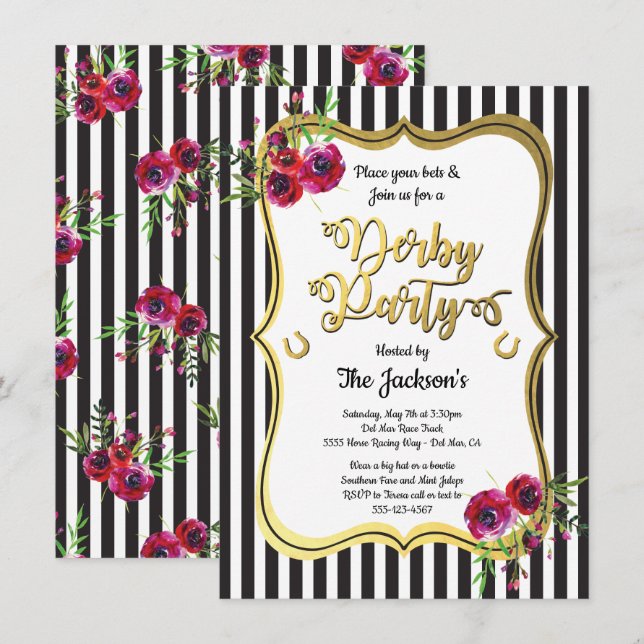 Gold Derby Horse racing Party Invitations (Front/Back)