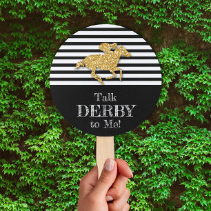 Gold Derby Racehorse Black and White Stripes Hand Fan