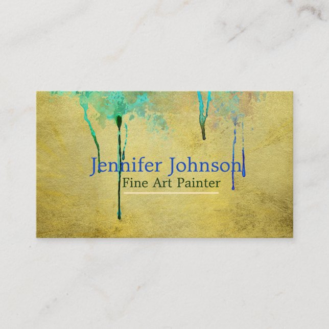 Gold Design Dripping Paint Artist Fine Art Painter Business Card (Front)