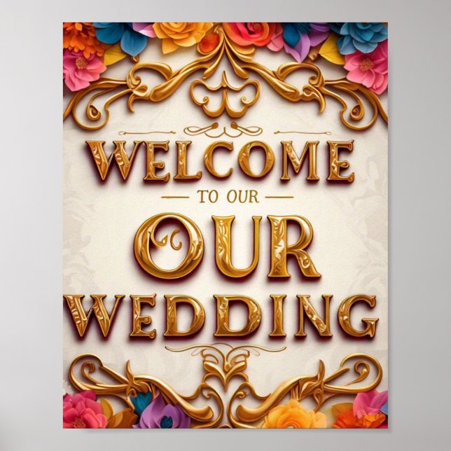 Gold Design Welcome to Our Wedding Wedding Sign  (Front)