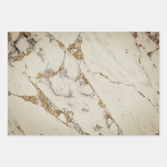 Gold Design White Marble Wrapping Paper Sheet (Front)