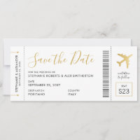 Gold Destination Wedding Aeroplane Boarding Pass