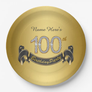 Gold Diamond 100th Birthday Party Paper Plate