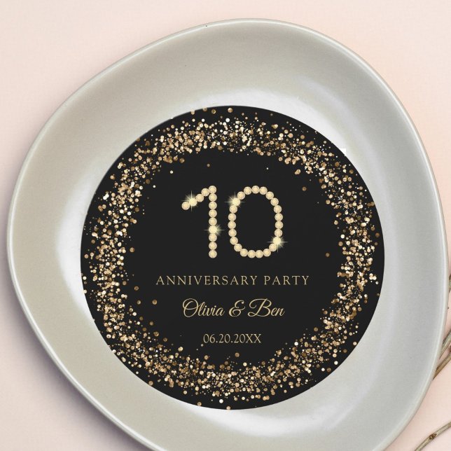 Gold Diamond 10th Anniversary charger plate insert Invitation (Gold Diamond 10th Anniversary party charger plate insert)