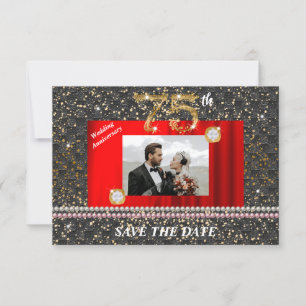 Gold Diamond 75th Wedding Anniversary Black Woven Invitation