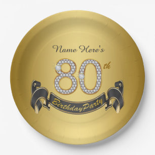 Gold Diamond 80th Birthday Party Paper Plate