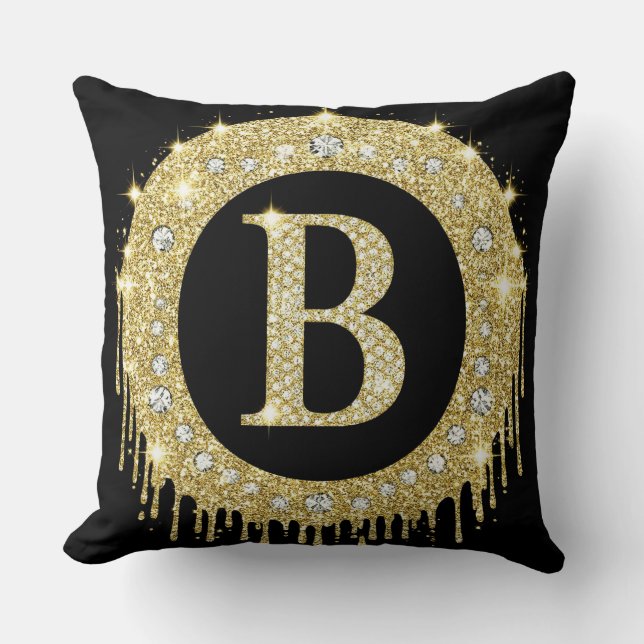 Gold Diamond B Letter Monogram Personal Cushion (Front)