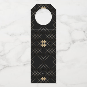 Gold Diamond Black Geometric Deco Gatsby Wedding Bottle Tag