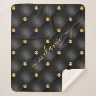 Gold Diamond Black Sherpa Blanket with Custom Name