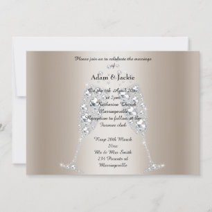 Gold Diamond Champagne Glass ELEGANT WEDDING Invitation