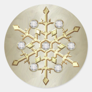 Gold Diamond Christmas Holiday Snowflake Classic Round Sticker
