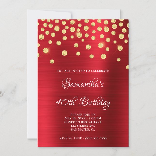 Gold Diamond Confetti Red Foil Satin Ombre Invitation (Front)