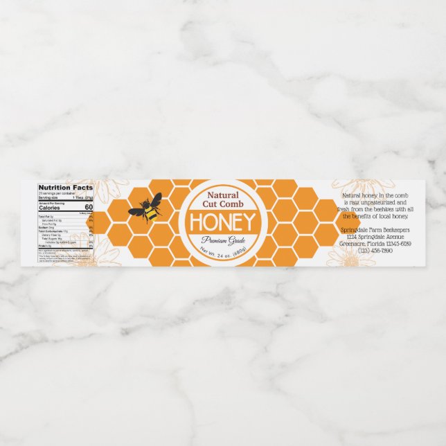 Gold Diamond Cut-Comb Honey Container Labels (Single Label)