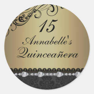 Gold Diamond & Damask Quinceanera Sticker