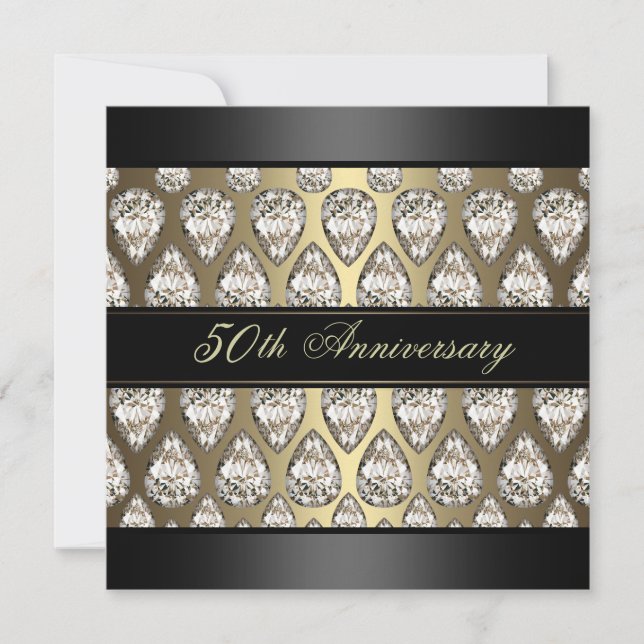Gold Diamond Design Wedding Anniversary Invite (Front)
