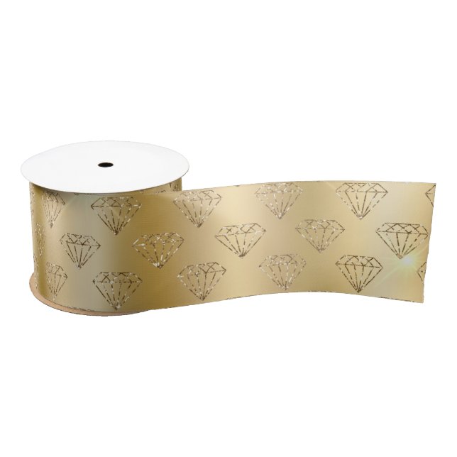 Gold Diamond Elegant Sparkle Wedding Engagement Satin Ribbon (Spool)
