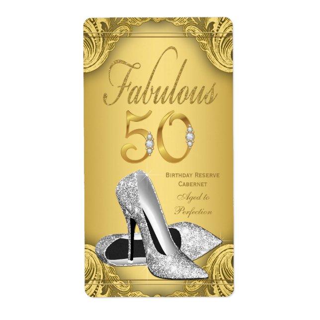Gold Diamond Fabulous 50 Wine Bottle Labels (Front)