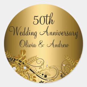 Gold Diamond Floral Swirl 50th Anniversary Sticker
