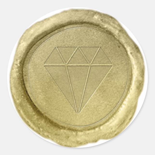 Gold Diamond Gem Shape Wax Seal Look Sticker (Front)