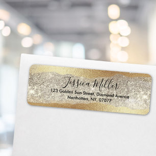 Gold Diamond Glitter Faux Foil Glam Return Address