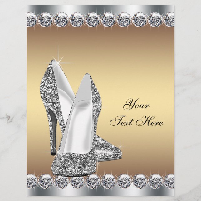 Gold Diamond Glitter High Heel Shoe Flyer (Front)