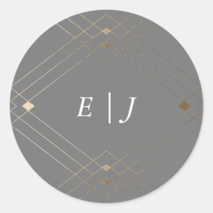 Gold Diamond Grey Geometric Deco Gatsby Wedding Classic Round Sticker