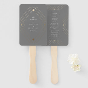 Gold Diamond Grey Geometric Deco Gatsby Wedding Hand Fan
