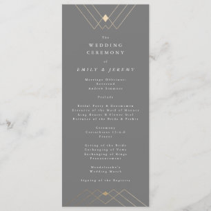 Gold Diamond Grey Geometric Deco Gatsby Wedding Programme