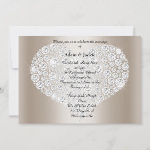Gold Diamond Heart  ELEGANT WEDDING Invitation