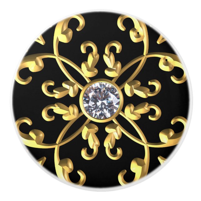 Gold Diamond Jewel Gemstone Ceramic Knob (Front)