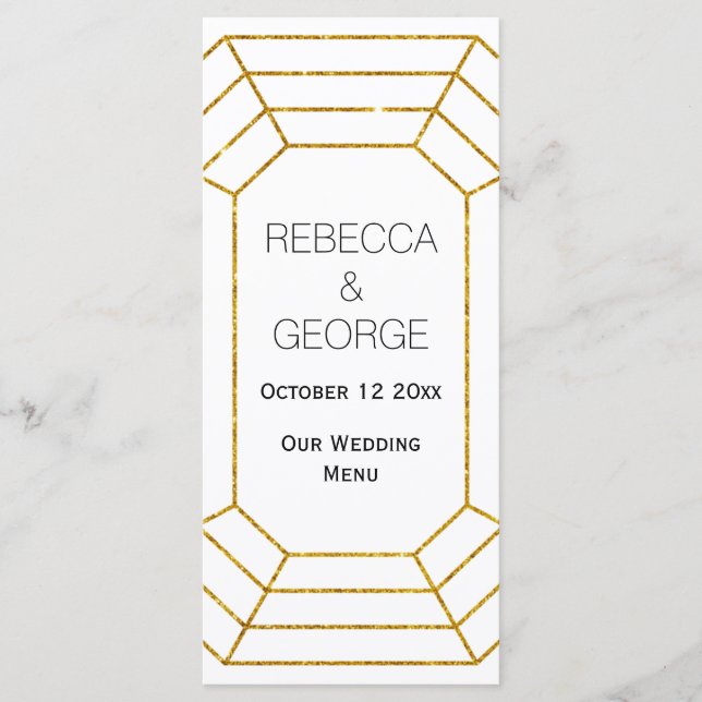 Gold diamond jewel trendy wedding menu card (Front)