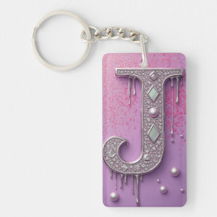 Gold Diamond Letter J Custom Name Keychain Gift