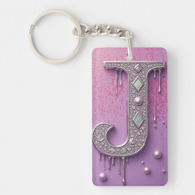 Gold Diamond Letter J Custom Name Keychain Gift (Front)