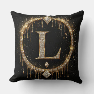 Gold Diamond Letter L Monogram Personal Initial Cushion