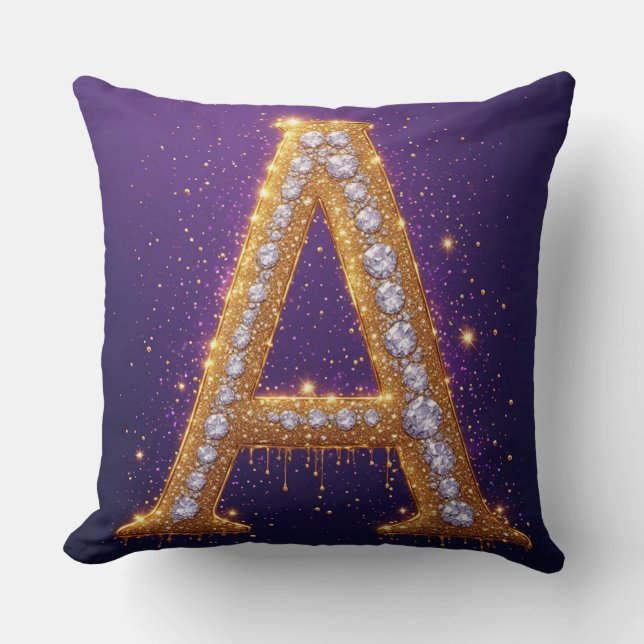 Gold Diamond Monogram A Initial For Gifts Cushion (Front)